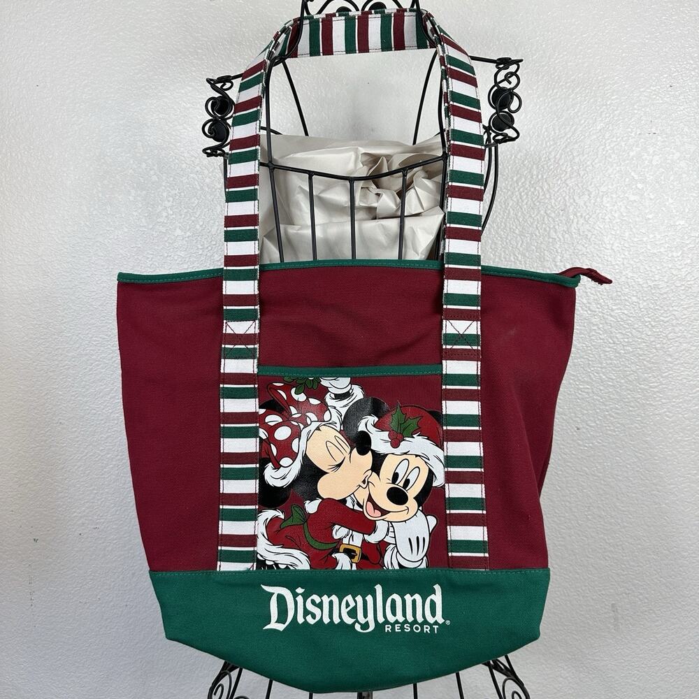 Vintage Disneyland Tote Bag Holiday Canvas Mickey Minnie Mouse Christmas Y2K